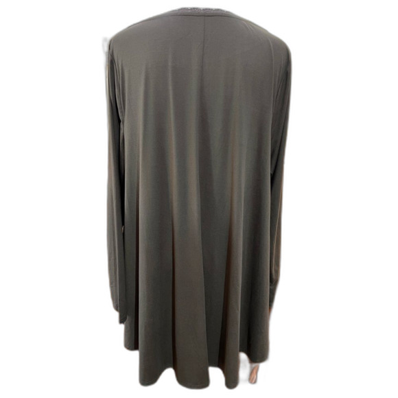 Lane Bryant Olive Green Stretch Tunic Top 18/20 Long Sleeve Scoop Lace Trim - Picture 3 of 4